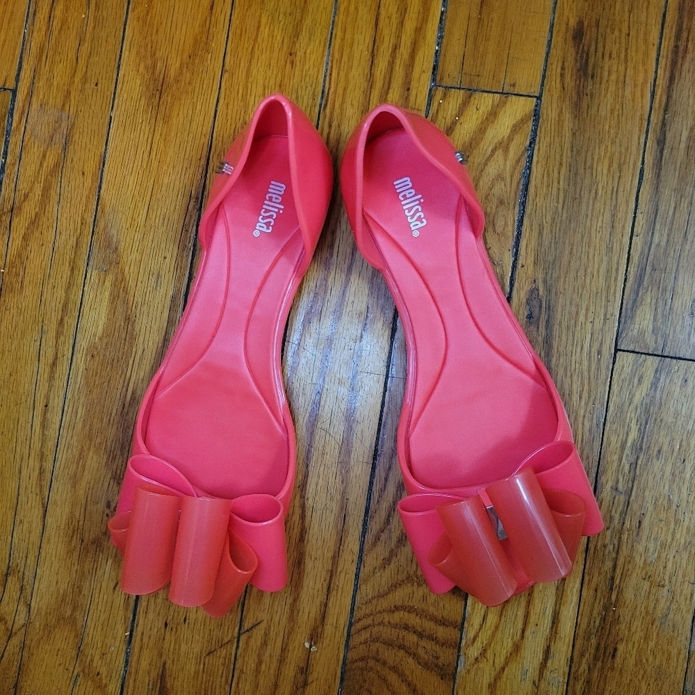 NWOT Melissa Coral Summer Jelly Cut Out Sandals with Bow Detail Size‎ 7
